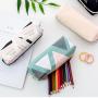 Classic School Student Large Capacity Zipper Pencil Bag Pouch Stationery Supplies Canvas Geometry Pattern Pencil Bag