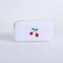 Keymay Custom White Nylon Embroidery Cherry Makeup Bag Quality Metal Zipper for Women Girls Wash Bag Capacity Cosmetic Pouch