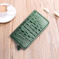 Custom Made Luxury Fashion Genuine Crocodile Skin Leather Women Ladies Green Long Zipper Credit Card Wallet For Woman