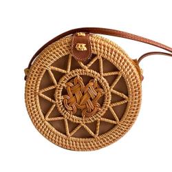 CCF658 Natural Rattan Round Bag Hand ins Straw Beach Bags for Summer Single-Shoulder Handmade Hollow Women Straw Crossbody Bag