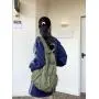 Korean style simple smog blue backpack convenient travel backpack lightweight nylon drawstring backpack