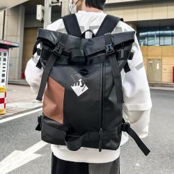 HR081 Unisex New Trend Laptop Backpack Oxford Zipper Waterproof Travel School Bag Contrast Colors Rolled Mouth Personalized Bag