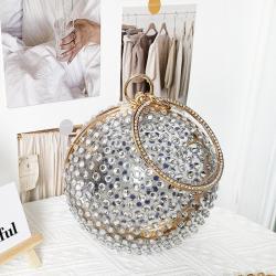 Hot selling rhinestone round bags diamond crystal bags evening clutch bag metal ball chain party women handbags