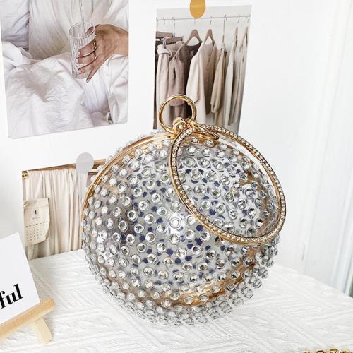 Hot selling rhinestone round bags diamond crystal bags evening clutch bag metal ball chain party women handbags