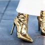 Banquet Botas Ladies Mirror Leather Boots Plus Size Pointy Toe Stiletto Heel Sexy Short Boots Women Metallic Ankle Boots 2022