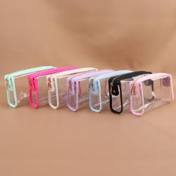 Stock New Style Travel Makeup Zipper Candy Color Transparent Brush Bag Button PVC Gift Organizer Cosmetic Durable Bag