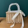 2024 Handmade Summer Straw Beach Bali Tote Bag with pearl chain Bamboo Woven Rattan bucket Bag With Pearl Handle