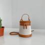 Customized LOGO Canvas Splicing PU Leather Handbag High Quality Fabric Tote Bag Crossbody Fashion Cylinder Bucket Bag