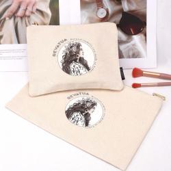 High Quality Custom Hot Stamping Printed 8 OZ Canvas Zipper Makeup Packaging Pouch Cotton Travel Cosmetic Bag