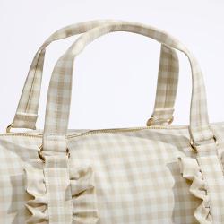 Fashion Cute Nude Green Blue Lilac Pink Large Capacity Gingham Ruffle Handbag Luggage Bags Travel Garment Duffel Gym Duffel Bag