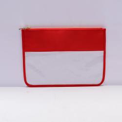 Keymay New Christmas Red Clear Nylon Cosmetic Bag Personalized Gift Varsity Letter Patch Makeup Bag PVC Nylon Flat Pouch