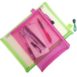 Gelory Zipper Mesh File Bags Folder Document Pockets Nylon Pencil Case Cosmetic Storage Office Pouch Holder