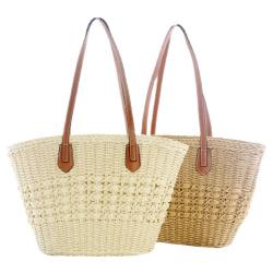 2024 simple hollow out paper straw woven bags casual fashion shoulder beach bag simple generous woven handbag women's bag