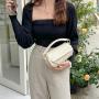 New Design Korean PU Soft Leather Pleated Hand Bag Female Fashion Candy Color Mini Clutch Bag Cylinder Handbag