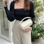 New Design Korean PU Soft Leather Pleated Hand Bag Female Fashion Candy Color Mini Clutch Bag Cylinder Handbag