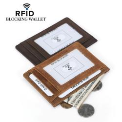 Manufacturer Direct Selling Men's Crazy Horse Leather Wallets RFID Blocking Card Bag Vintage Brown Credit Card Holder Money Clip