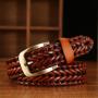 Wholesale men belt genuine leather woven belt pin buckle leather weaved belt for men women