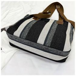 ZF005 Logo with Custom Printed Woman New Fashion Striped Canvas Tote Bag Cotton Flax Handbag Travel Shopping Bag