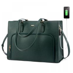 LOVEVOOK 15.6 in Work Tote Bag Briefcase with USB Port Leather Shoulder Handbag Travel Business School Laptop Bag for Women