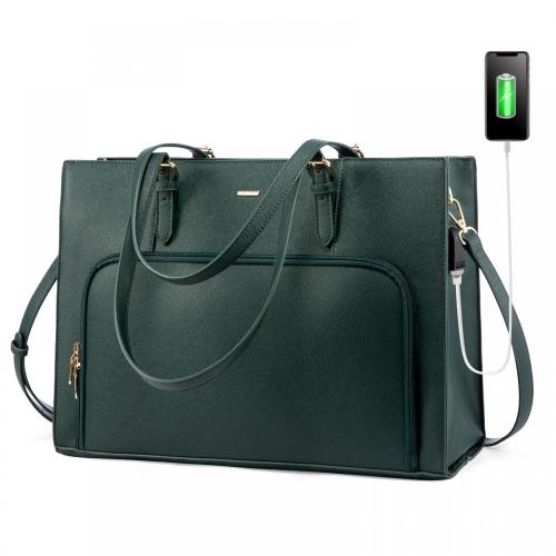 LOVEVOOK 15.6 in Work Tote Bag Briefcase with USB Port Leather Shoulder Handbag Travel Business School Laptop Bag for Women