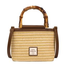 ALS003 Summer Straw Weaving Beach Bag For Women Bamboo Handle Travel Tote Bag Holiday Shopping Straw Basket Bag