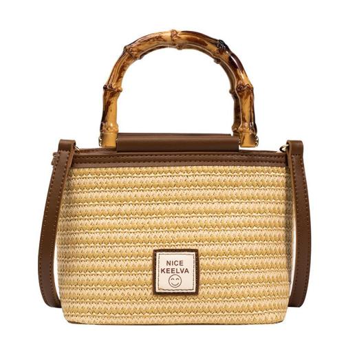ALS003 Summer Straw Weaving Beach Bag For Women Bamboo Handle Travel Tote Bag Holiday Shopping Straw Basket Bag