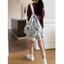 2023 new large-capacity silver backpack Simple fashion shoulder bag PU drawstring pleated backpack
