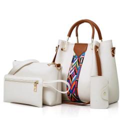 Fac Price Ladies Small Handbags Fashion Weaving Technique 4 Pieces Set-PU Lining Zipper Closure Casual Bucket Square Colorful