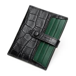 Slim Crocodile Embossed Leather Top Grain Cowhide Id Card Holder Wallet Colorful Macaroon With Press Button Closure Holder