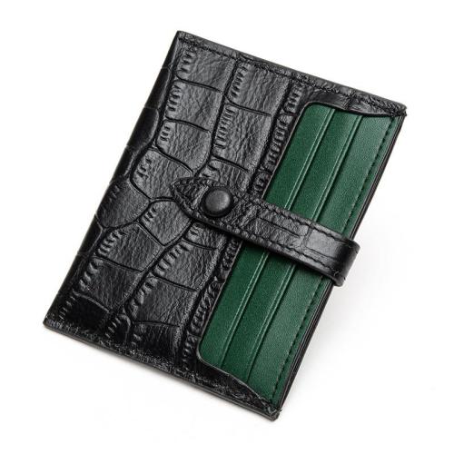 Slim Crocodile Embossed Leather Top Grain Cowhide Id Card Holder Wallet Colorful Macaroon With Press Button Closure Holder