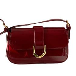 ZR383 Advanced Feeling Bag Women's Vintage Wine Red Horseshoe Button Fashion Portable Underarm Bag Single Shoulder Crossbody Bag
