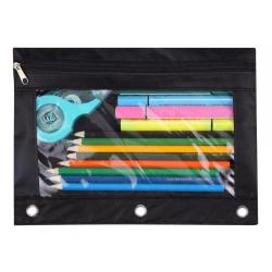 Gelory Multifunction Zipper 3-Ring Pen Pencil Pouch with Clear Window Stationery Bag Binder Case