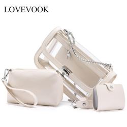 LOVEVOOK casual hot sale transparent bags women PVC clear shoulder crossbody bag summer purse card holder for ladies handbag set