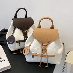 Schoolbag Female College Student Retro Backpack Ins 2024 New Fashion Leisure Backpack Thread Zipper Bucket Backpack