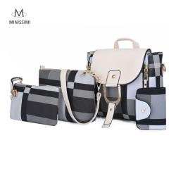 Minissimi Brand Mochila Set Backpack Bag Pu Girls Travelling Backpacks Set Contrast Color 4 Pcs Set Backpack