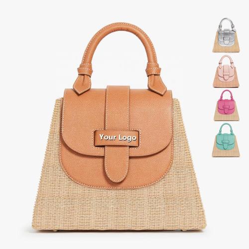 2023 Trendy New Arrival Woven Straw Bags Womens Handbags Beach Bags Vegan Leather Customized Logo Chic Fahion Ladies Hand Bags