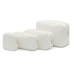 Wholesale Fashion Durable Portable Travel Velvet Zipper Women Beige Cosmetic Bag Makeup Trolley Pouch Corduroy Makeup Bag
