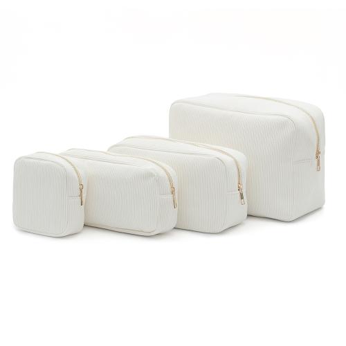 Wholesale Fashion Durable Portable Travel Velvet Zipper Women Beige Cosmetic Bag Makeup Trolley Pouch Corduroy Makeup Bag