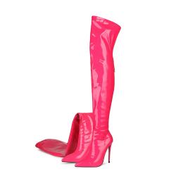 Stivali Donna Women Jelly Patent Leather Pointy Toe Stiletto Heel Over The Knee Boots Elegant Winter Thigh High Boots For Ladies