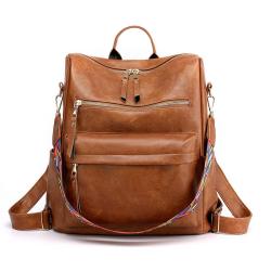 KBW543 Retro Shoulder Bag Female New Tide Soft Leather with Large Capacity Dual-use Student Backpack Schoolbag
