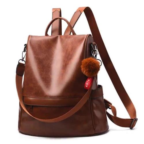 2024 Women's New Fashion Soft Leather Large Capacity Backpack Street Casual Single Strap Shoulder Bag Portable Chains Decoration