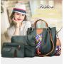 Fac Price Ladies Small Handbags Fashion Weaving Technique 4 Pieces Set-PU Lining Zipper Closure Casual Bucket Square Colorful