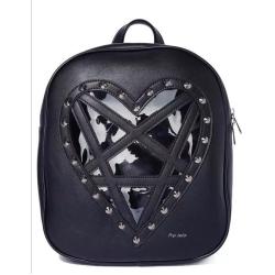 Custom design women leather ita backpack with heart clear window gothic rivet decoration clear PVC Ita bag