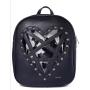 Custom design women leather ita backpack with heart clear window gothic rivet decoration clear PVC Ita bag