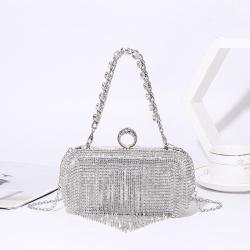China rhinestone tassel dinner purse evening wedding handbags metal chain  evening clutch bags for women sac tendance 2024
