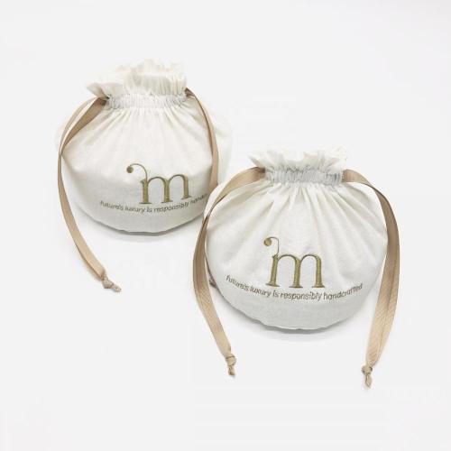 Custom Round Bottom Cotton Muslin Candle Soap Packaging Dust Bag Drawstring Natural Cotton Gift Candle Pouch