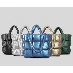 Customize various types of quilted bags winter down handbags fluffy tote bags casual large capacity tote bags handbag for ladies