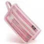 Gelory Eco Friendly Simple Mesh Pencil Case Double-Layer Transparent Storage Makeup Bag With Handle And Zipper