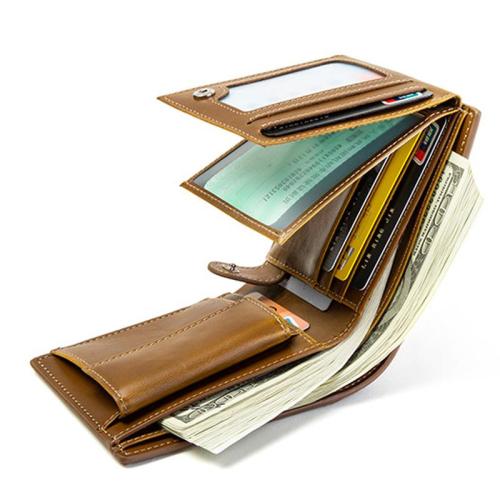 ZR606 Men Short Coin Wallet ID Card Holder PU Wallet Retro Square Buckle Grid Card Slot Casual Business Father's Day Purse Gift