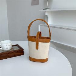 New Design Ladies Handbags PU Leather Joining Canvas Crossbody Bag Women Luxury Shoulder Bags Women's Small Hand Bucket Bags